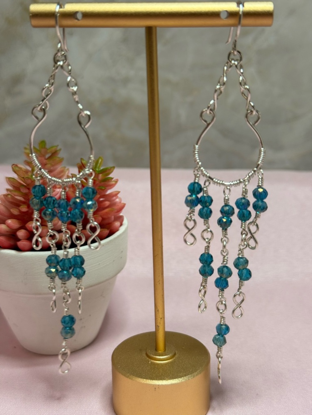 Teal Beaded Chandelier Drop Earrings - Unbranded